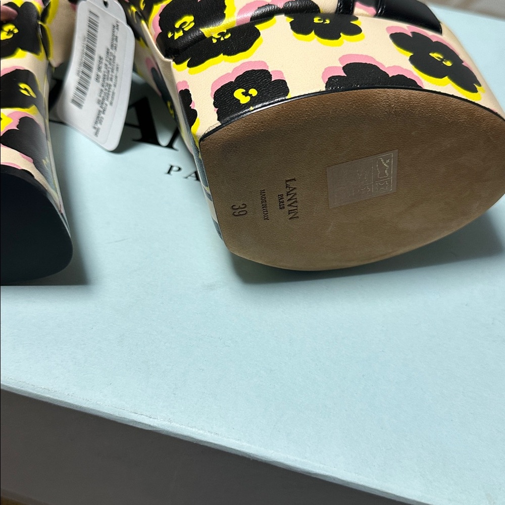 Lanvin Black and Yellow Floral Platform Heels - Picture 2 of 3